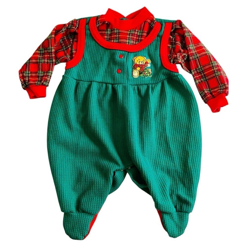 Vintage Green and Red Holiday Baby Romper Unisex 6 Months
